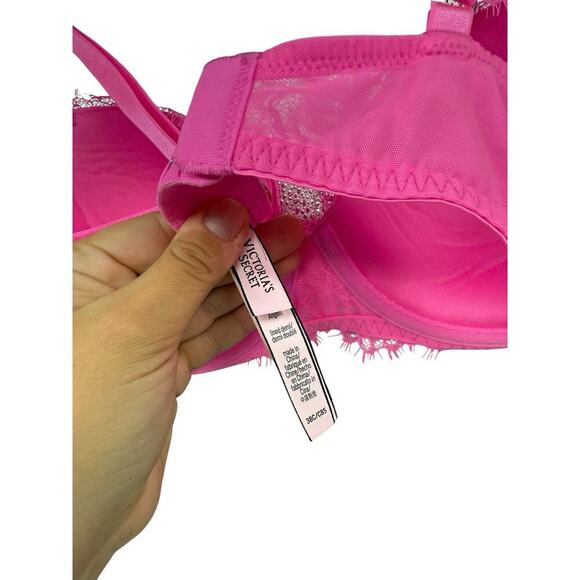 Victoria’s Secret Hot Pink Lace Dream Angels Lined Demi Bra 38C - Picture 3 of 7